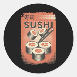 Adesivo Redondo Comida Sushi japonesa perfeita Vintage Style Des