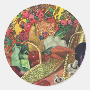 Adesivo Redondo Comidas Orgânicas, Jardins Vegetais, Flores Emerg