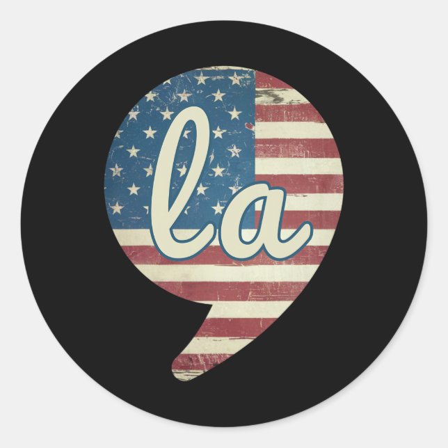 Adesivo Redondo Comma La Kamala Harris American Flag Comma + La (Frente)