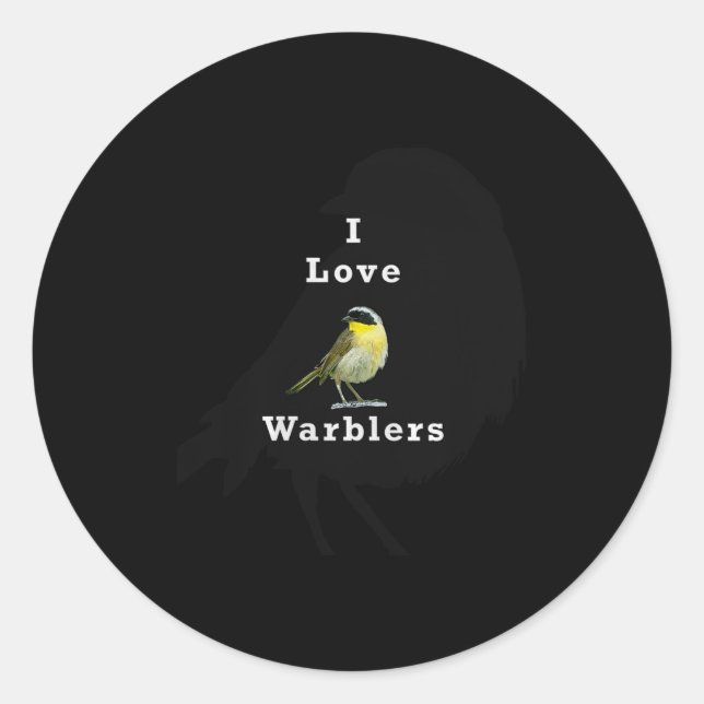Adesivo Redondo Common Yellowthroat Warbler ”i Love Warblers” Prem (Frente)
