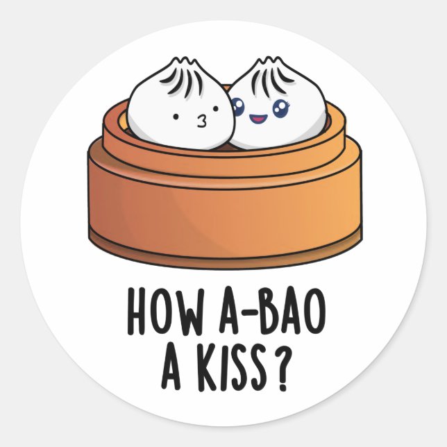 Adesivo Redondo Como A-bao Um Beijo Engraçado Dimsum Pun (Frente)