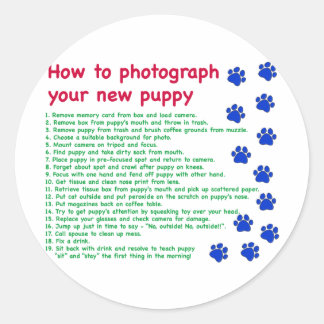 Adesivo Redondo Como fotografar seu novo cachorrinho
