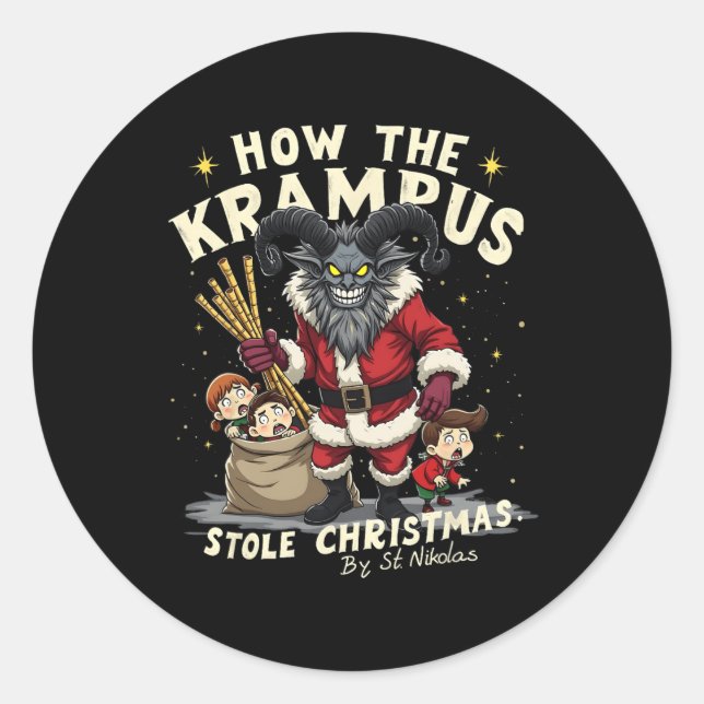 Adesivo Redondo Como O Krampus Roubou O Krampus De Natal Está Cheg (Frente)