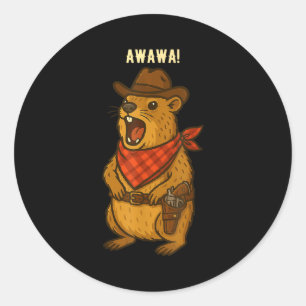 Adesivo Redondo Como vai Cowboy Rock Hyrax Awawa Western Engraçado