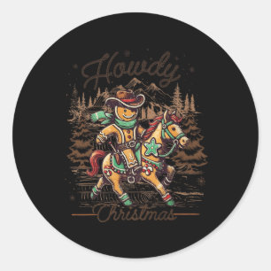 Adesivo Redondo Como vai o Natal Gingerbird Man Cowboy Ride Horse