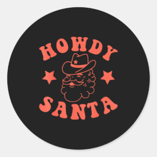 Adesivo Redondo Como vai Papai Noel Retro Groovy Cowboy Oeste Nata