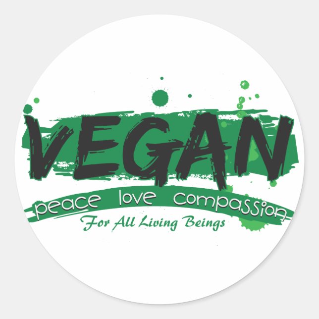 Adesivo Redondo Compaixão pelo Amor pela Paz de Vegan (Frente)