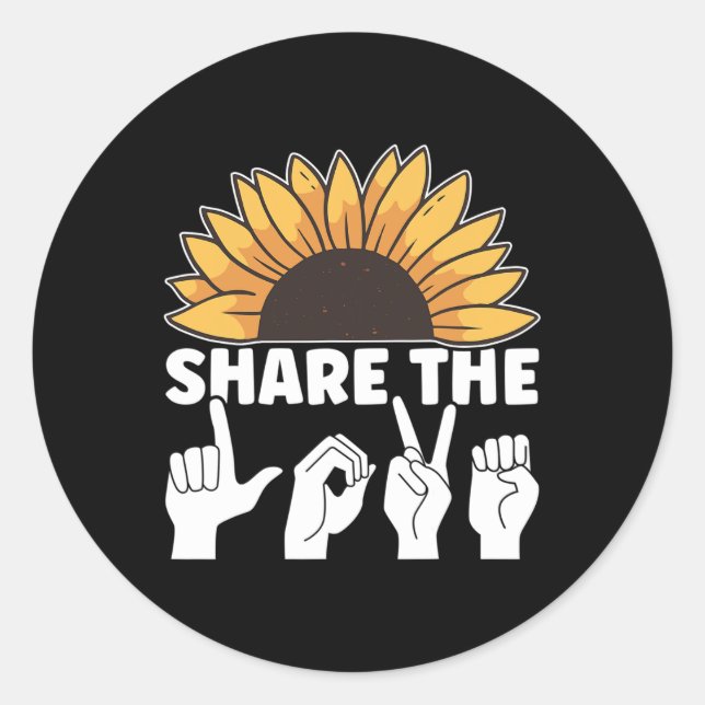 Adesivo Redondo Compartilhe o Amor Awarenes da Língua de Sinais Am (Frente)