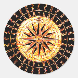 Adesivo Redondo Compass de Ouro Alterado e Claro Antiquado