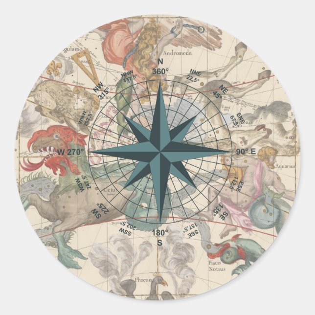 Adesivo Redondo Compass em um Mapa Antigo (Frente)