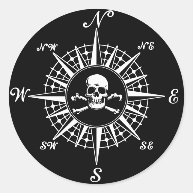 Adesivo Redondo Compass Rosa Skull 1 (Frente)