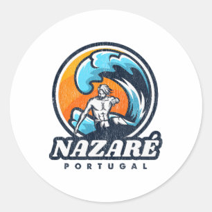 Adesivo Redondo Competição de Surf de Nazaré Portugal Vintage Surf