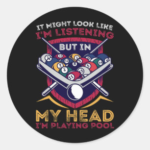Adesivo Redondo Competição Desportiva Jogadora de Piscina Billiard