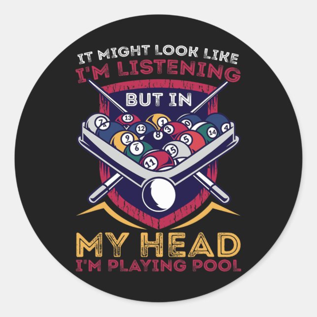 Adesivo Redondo Competição Desportiva Jogadora de Piscina Billiard (Frente)