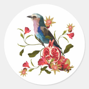 Adesivo Redondo Composição das frutas de aves e de romã.