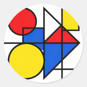 Adesivo Redondo Composição de Cores Primárias de Mondrian