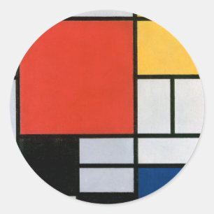 Adesivo Redondo Composição de Piet Mondrian Vermelho Amarelo Azul