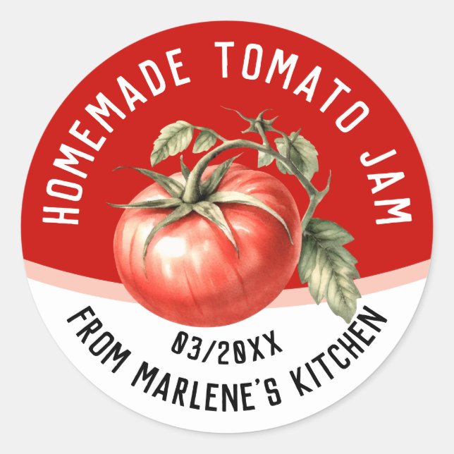 Adesivo Redondo Compota de tomate caseira editável com tomate verm (Frente)
