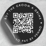 Adesivo Redondo Comprar de solteiro do grupo Um código QR de bebid<br><div class="desc">Um simples adesivo de código QR do partido Bachelor,  preto "Comprar o noivo a beber",  em estilo moderno minimalista,  com um detalhe de estrela. O modelo pode ser atualizado facilmente com seu código QR e texto personalizado,  por exemplo. verificar QR para pagar por Venmo. #bachelorparty #buythegroomadrink #QRcode #sticker</div>