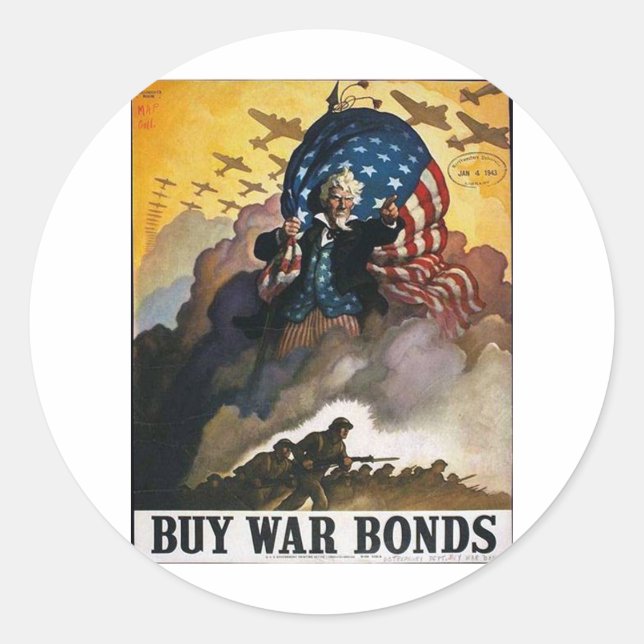 Adesivo Redondo Comprar War Bonds! (Frente)