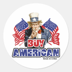 Adesivo Redondo Compre Americano ( Feito na China ) - Piada Engraç
