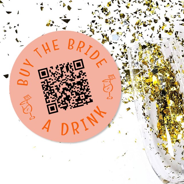 Adesivo Redondo Compre Noiva Uma Bebida QR Code Rosa Despedida de  (Pink and red Buy The Bride A Drink QR code sticker.)