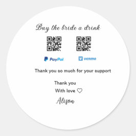 Adesivo Redondo Compre uma bebida para a noiva doação QR Venmo Pay