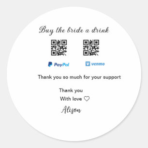 Adesivo Redondo Compre uma bebida para a noiva doação QR Venmo Pay