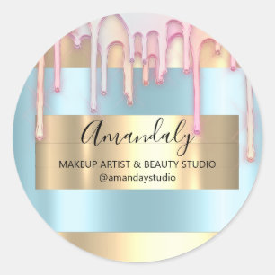 Adesivo Redondo Compro Artista de Makeup Framed Rosa Dourada Blue