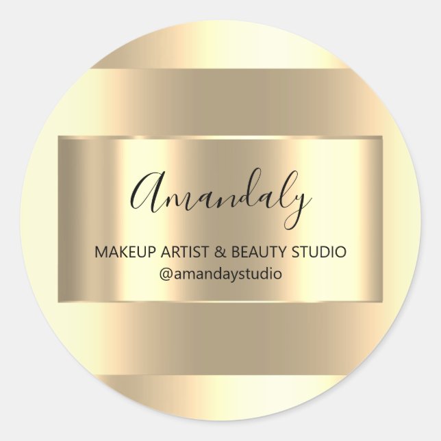 Adesivo Redondo Compro Artista Makeup Frame Dourado Favor Obrigado (Frente)