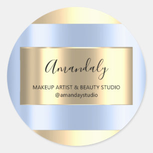 Adesivo Redondo Compro Artista Makeup Frame Dourado Pastel Azul