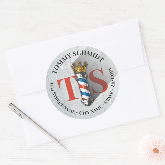 Adesivo Redondo Compro Barber Hair Endereço de Salão de Borracha C (Envelope)