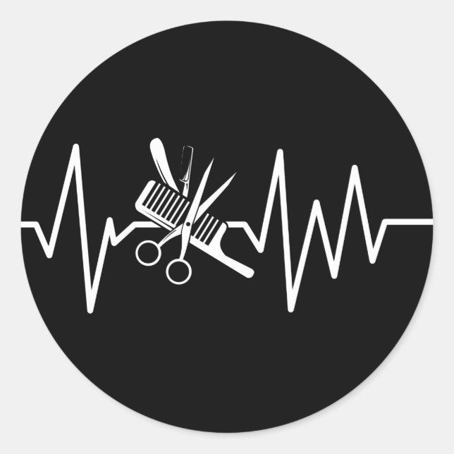 Adesivo Redondo Compro Barber - Tesoura Barber - Classe de Pulsaçã (Frente)