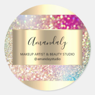 Adesivo Redondo Compro Beleza Makeup Quadro Dourado Favor Holograp