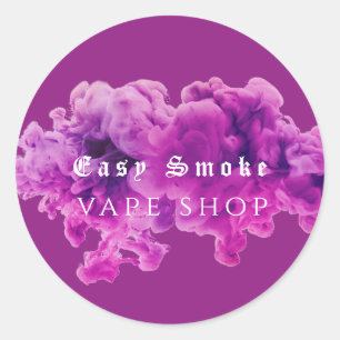 Adesivo Redondo Compro Comercial de Vape de Fumaça Roxa