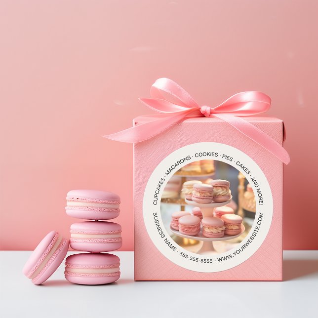 Adesivo Redondo Compro de Bolo de Cupcake Personalizado para Folha (Personalized Photo Bakery Cupcake Cake Shop Classic Round Sticker by MINTIC DESIGN STUDIO)