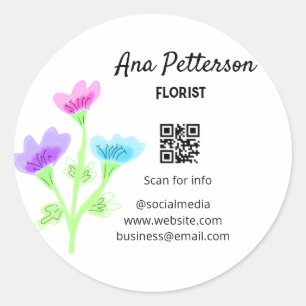 Adesivo Redondo Compro de flores de aquarelas nome florista q