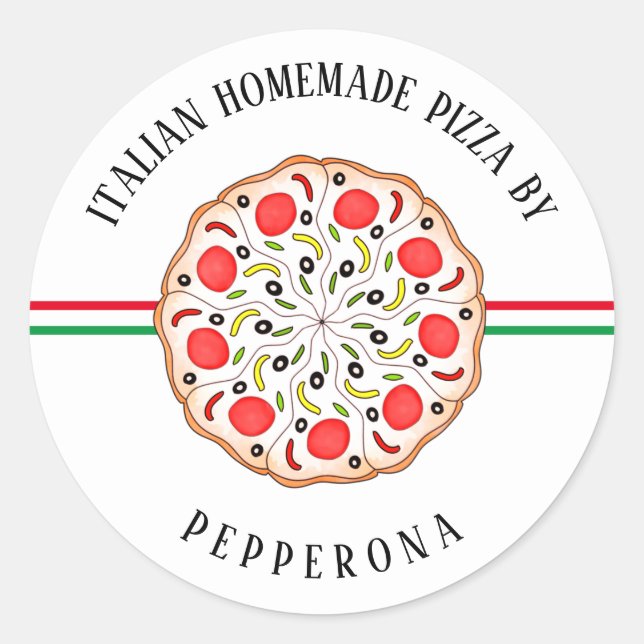 Adesivo Redondo Compro de negócios personalizado da pizza italiana (Frente)