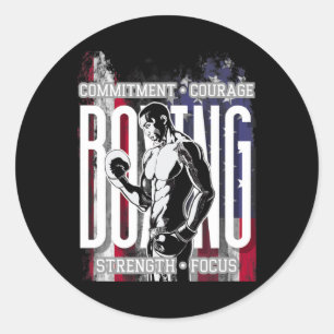Adesivo Redondo Compromisso com o Boxe Coragem Força Foco 