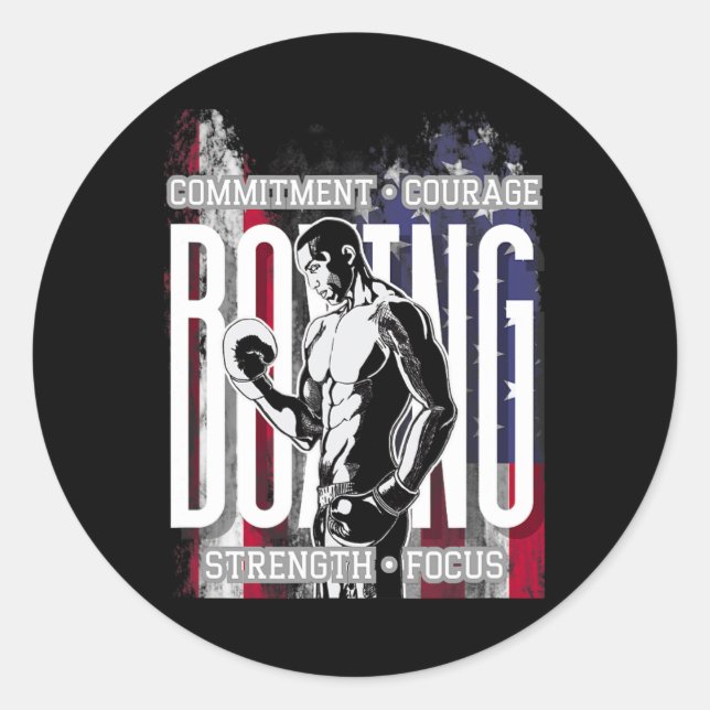 Adesivo Redondo Compromisso com o Boxe Coragem Força Foco  (Frente)