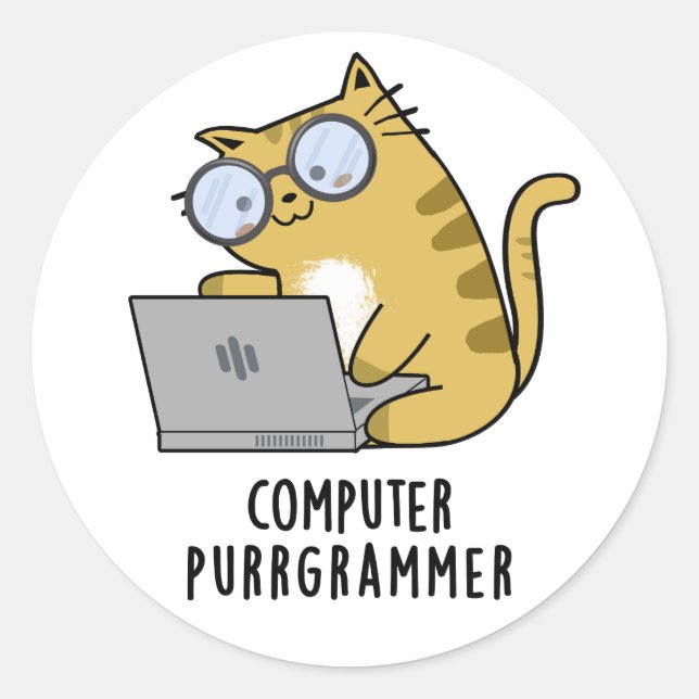 Adesivo Redondo Computador Purr-grammer - Gato Engraçado (Frente)