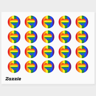Adesivo Redondo Comunidade Rainbow Heart & Pride Rainbow Flag /LGB