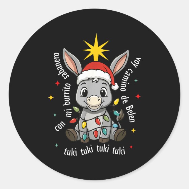 Adesivo Redondo Con Mi Burrito Sabanero Mexican Tuki Tuki Latino X (Frente)