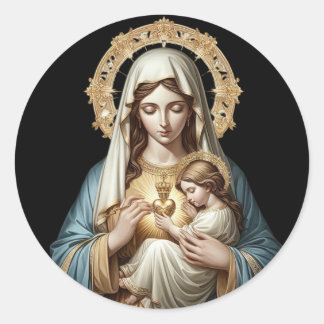 Adesivo Redondo Conceição Imaculada Maria Segurando Jesus