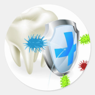 Adesivo Redondo Conceito de dente e escudo