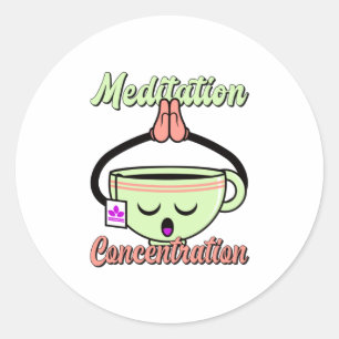 Adesivo Redondo Concentração de Meditação Café Cute Mug Kawai