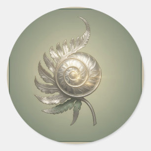 Adesivo Redondo Concha de Fern Silver Spiral Art Nouveau