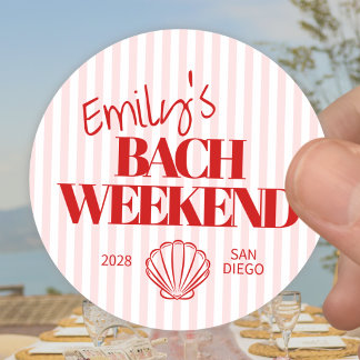 Adesivo Redondo Concha de Fim de Semana de Bach Listrado Vermelho