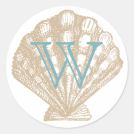 Adesivo Redondo Concha Marinha | Monograma de Concha Marinha Bege