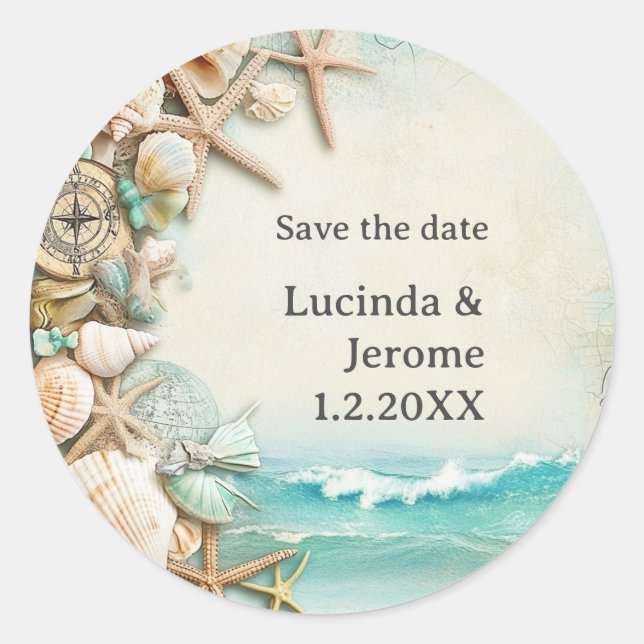 Adesivo Redondo Conchas de casamentos de praia (Frente)
